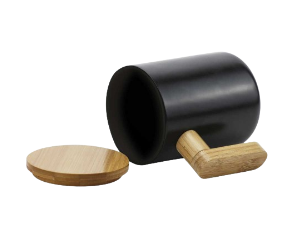 Black Ceramic Coffee Mugs with Bamboo Handle and Lid