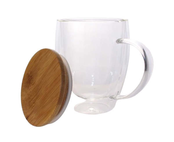 Double Wall Clear Glass Mug with Bamboo Lid