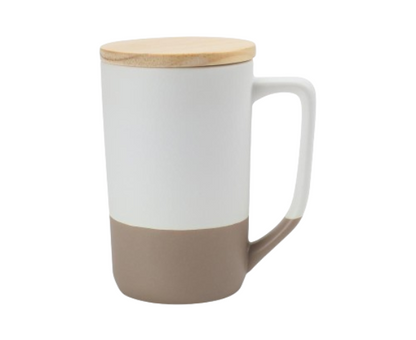 Two-Toned Ceramic Mugs with Clay Bottom, Bamboo Lid