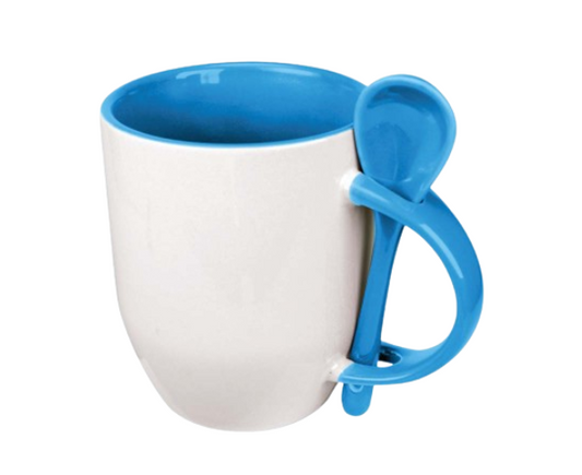 Two-Tone Ceramic Mugs with Spoon